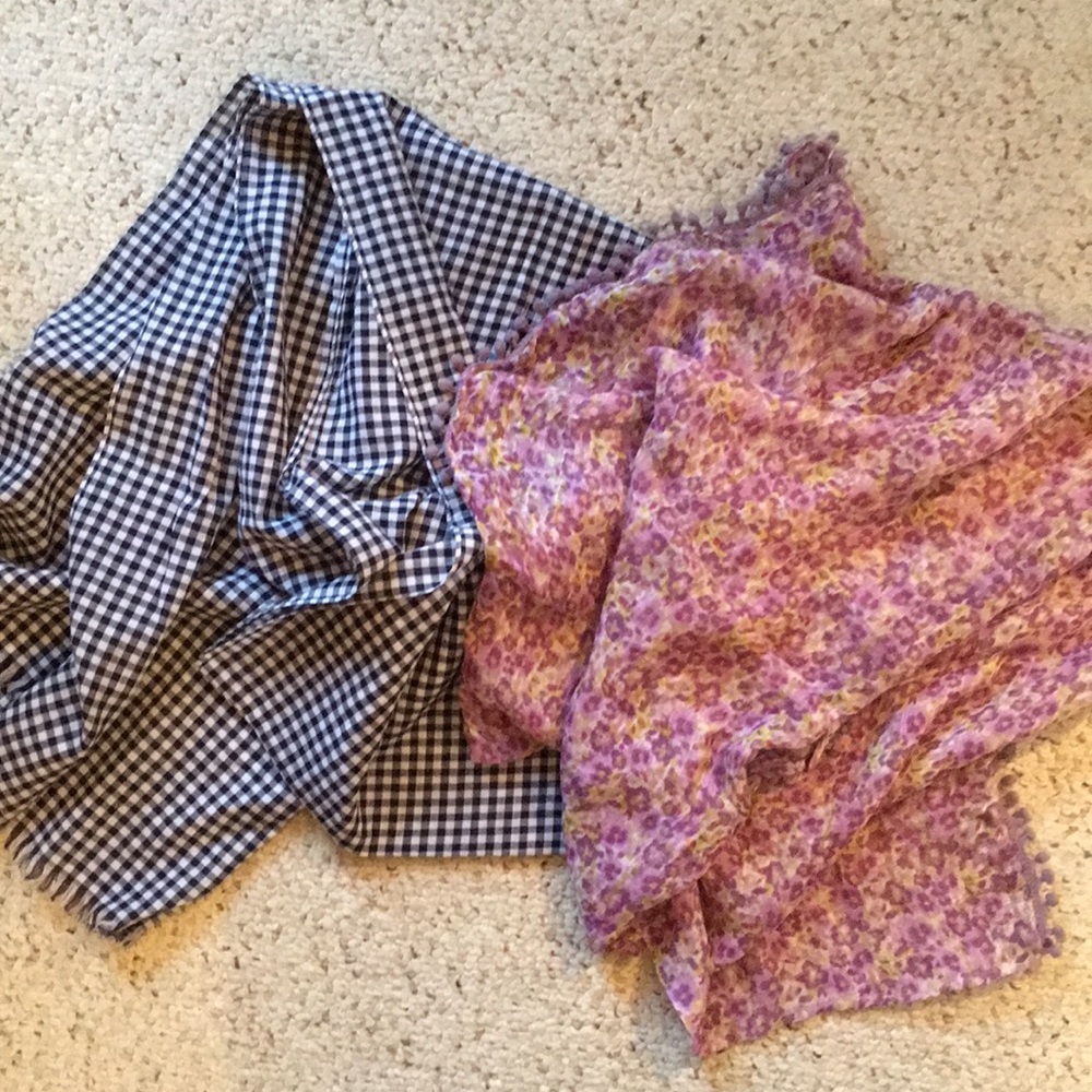 J. Crew scarf set! Navy gingham & purple floral